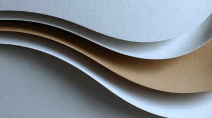 Serene Wave Patterns of White and Gold Paper Creating a Modern Abstract Background for Creative Design Projects and Artistic Presentations