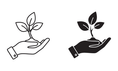 Hand with Leaf Icon Vector. Growth, Sustainability, Nature Care Symbol