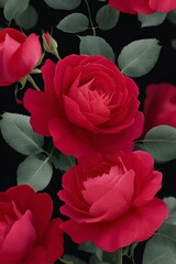 seamless pattern of red roses, dark background