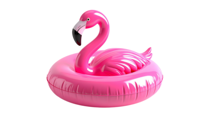 Inflatable pink flamingo pool float against a black backdrop