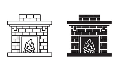Fireplace Icon in Outline and filled Vector