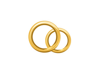 Two shiny gold wedding rings overlapping, symbolizing unity and love, isolated on transparent background