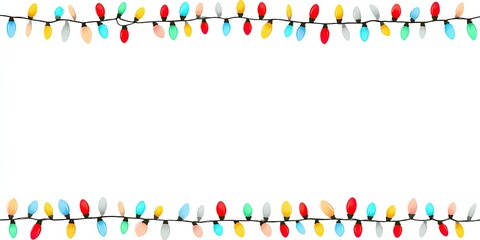 Two lines of colorful, illuminated lights with various hues span the top and bottom of white space