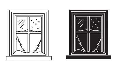 Frosted Winter Window Icon in Outline and filled Vector