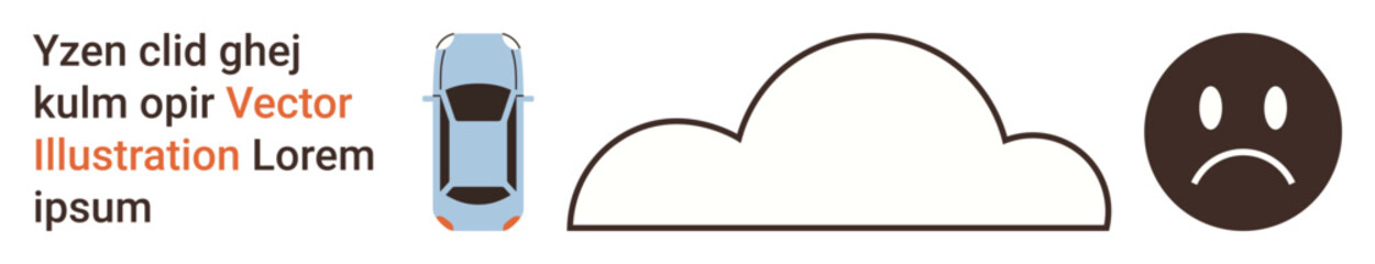 Fototapeta premium Transportation, weather conditions, emotional state, environmental impact, travel safety, mood expression. Seen are a car, a cloud and a sad face. Transportation and weather conditions concepts
