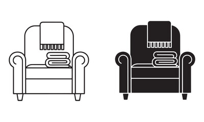 Wool Blanket on Armchair Icon in Outline and filled Vector