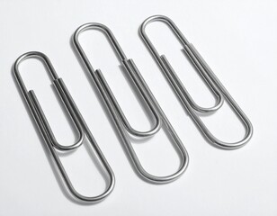 Three Large Silver Paper Clips on White Surface