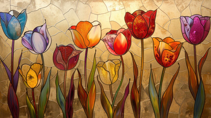 Stained Glass Tulip Flowers Decorative Floral Illustration