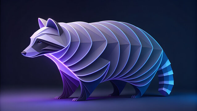 Abstract Geometric Raccoon Illustration with Neon Gradient Shapes, Futuristic Animal Art, Windows 11 Wallpaper