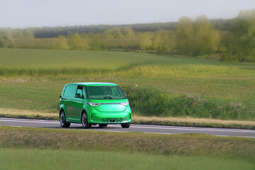 Fototapeta premium Modern eco transport vehicle on efficient countryside drive