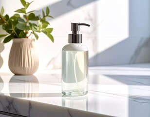 Elegant Simplicity of Soap Bottle Shadow on Marble