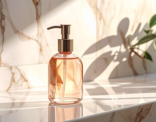 Abstract Close-Up of Soap Bottle Shadow on Luxury Marble Counter