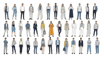 Diverse group of people standing together in various poses and outfits