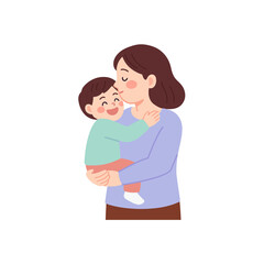 Mom Hugging Little Girl - Affectionate Parenting and Family Bond Sticker