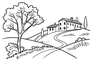 vector illustration of a city Continuous line art depicting a winter landscape
