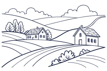 house on the hill Rural landscape continuous one line vector drawing rural house vector
