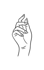  Vector line illustration of a woman's hand with manicure in an elegant gesture isolated on a transparent background for beauty, skincare, cream packaging and jewelry industry