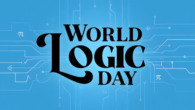 World logic day celebration with digital circuit and mathematical symbols on a blue background - Powered by Adobe