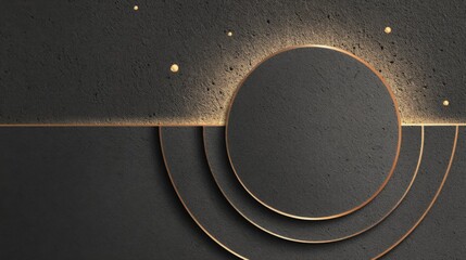 Abstract design featuring circular shapes illuminated by soft lighting on textured dark surface, creating a modern minimalist aesthetic suitable for various applications
