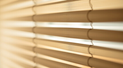 Tight close-up shot, intricate origami style, fabric blinds for windows, folded paper look, geometric precision, detailed focus.