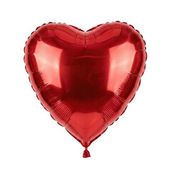 Shiny red heart shaped foil balloon on transparent background
