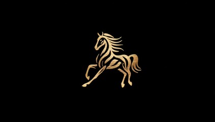 Golden silhouette of a rearing horse against a black backdrop, showcasing flowing mane and elegant form
