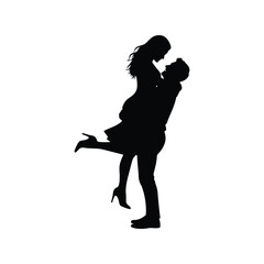 Romantic Silhouette of Couple Embracing and Celebrating Love