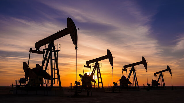 Pump Jack Oil Extraction Mining Machine at Petroleum  Fosil Fuel Energy Crude Oil Mining Field Industry Photo