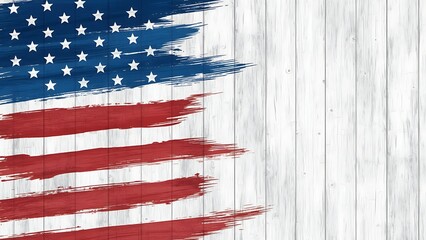 A striking artistic representation of the american flag brushed onto a weathered wooden surface texture
