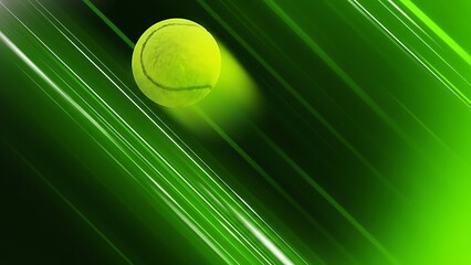 A vibrant blurred image depicting a bright yellow tennis ball in dynamic motion against a green background