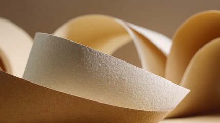 Soft Curves of Beige Paper in Abstract Composition with Warm Tones and Textured Layers for Creative Design and Aesthetic Backgrounds