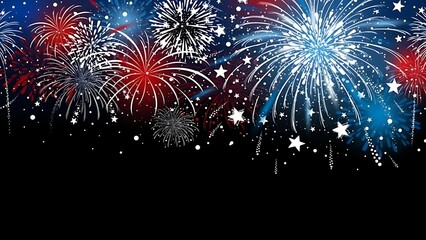 Spectacular display of vibrant fireworks illuminating the night sky with red white and blue bursts of light