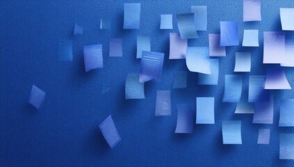 Assortment of blue sticky notes seemingly floating on a textured, azure backdrop