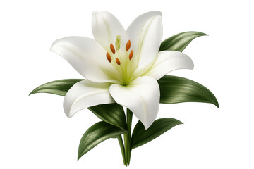 Fototapeta premium Elegant white lily flower on a transparent background presentation.
