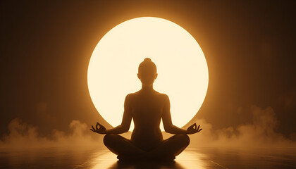 Meditating Silhouette With Bright Circular Sunlight