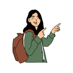Female Student Pointing Both Hands Educational Illustration