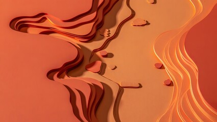 Abstract orange landscape with wavy lines and shapes