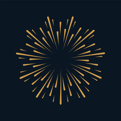 Obraz premium Golden fireworks burst with radiant orange-gold rays on a deep navy background, capturing festive New Year celebration energy. Ideal for holiday graphics, party invites, and seasonal stock vectors.