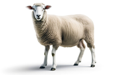 Fototapeta premium A single sheep standing in a walking pose with gentle movement, realistic anatomy, and isolated environment.