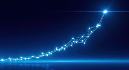 Dynamic blue network line representing progress and positive market trends, highlighting exponential business growth, data analysis, and digital success