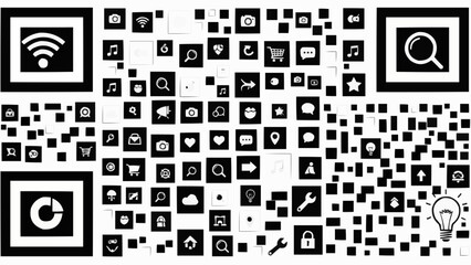 QR Code with Icons and Symbols for Technology and Business.