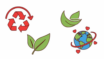 Recycling symbol leaves and planet earth with hearts illustration. © Vita