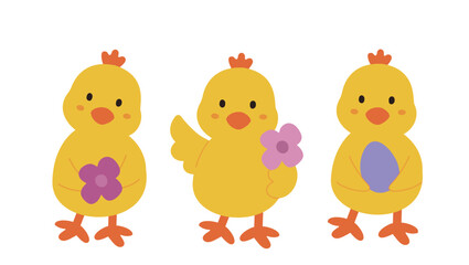 Set of Easter Baby Chick Cartoon Clipart.
Spring Farm Chick Character Flat Design.
Cute Yellow Chick Flat Vector Illustration Set.
White background.
