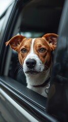 Curious dog peering from car window