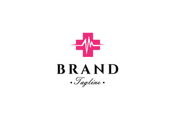 Obraz premium medical cross symbol icon logo with heartbeat in flat design style