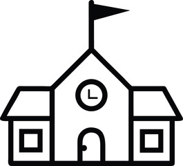 School building icon in flat style. College education vector illustration on white isolated background. Bank, government business concept.