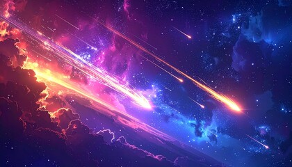 Cosmic Meteor Shower in Vibrant Nebula Space Art Background