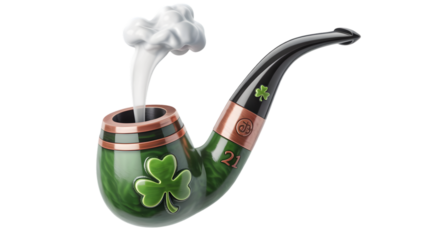 St patrick's day green pipe with shamrock isolated on transparent background