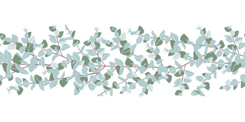 Eucalyptus baby blue horizontal seamless border vector