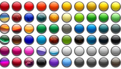 Collection of Colorful Shiny Buttons on a White Background.